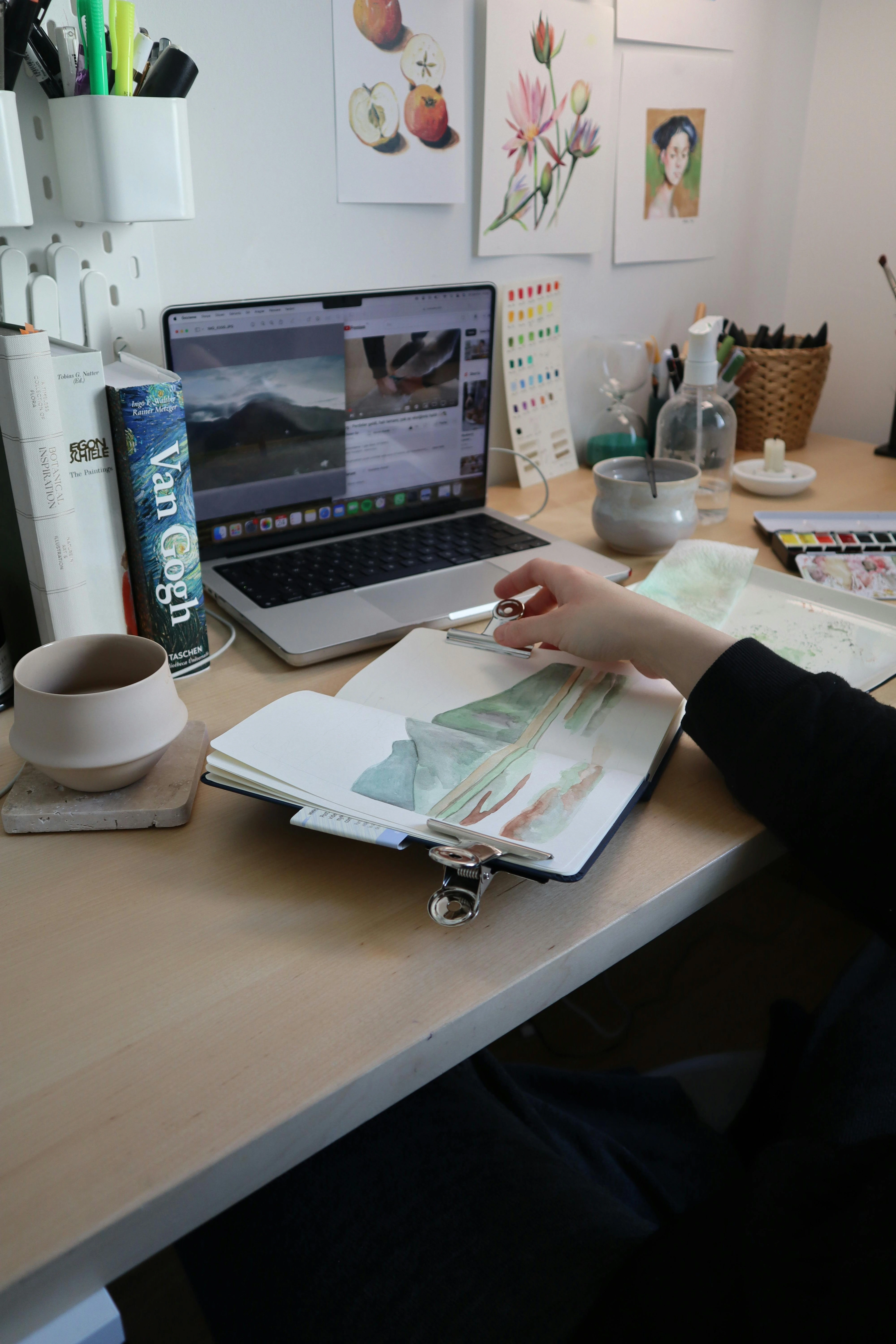 Creative Art Workspace with Watercolor Sketching - Free Stock Photo for Artist Inspiration and Career Coaching Sessions
