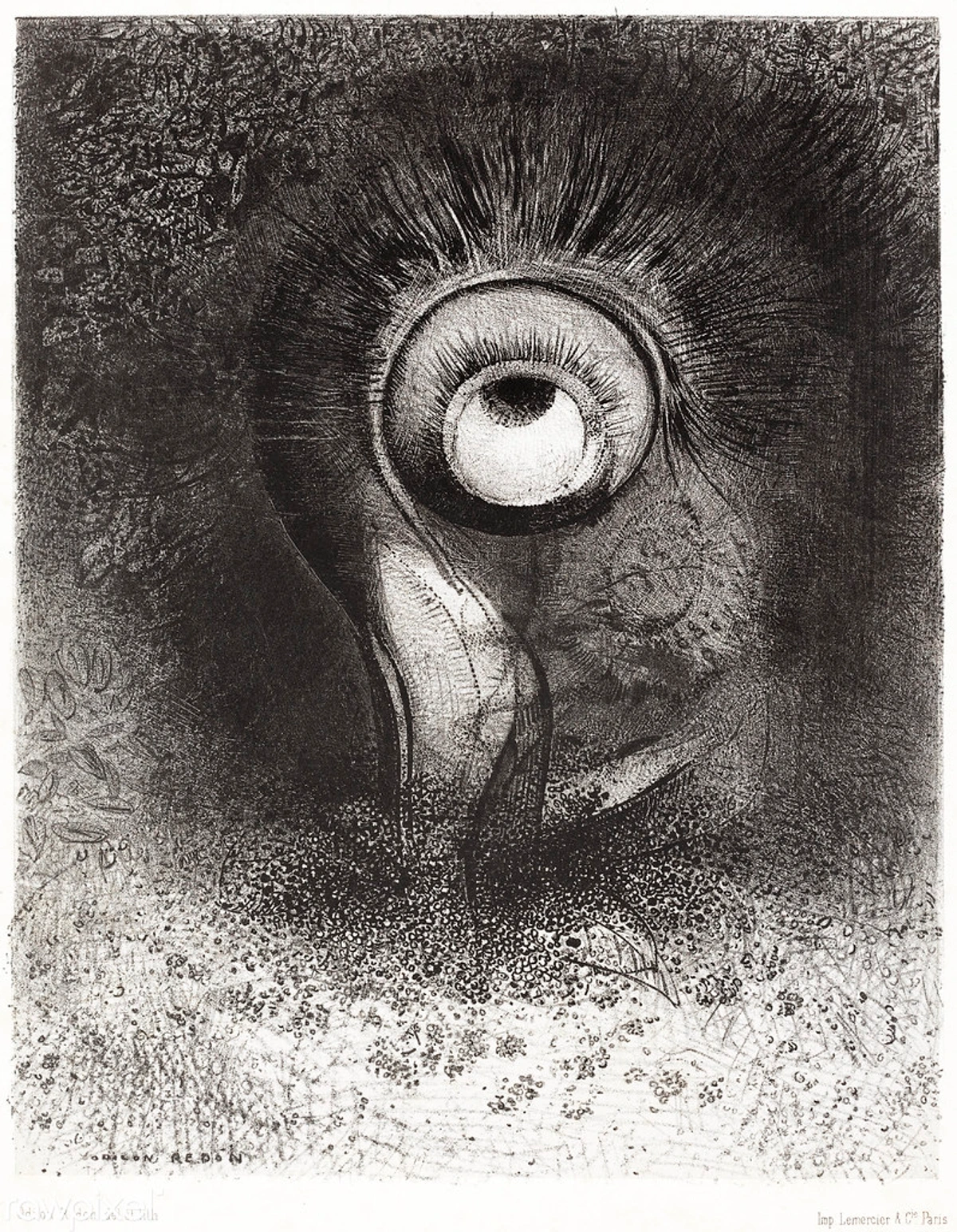 Odilon-Redon-surrealist-eye-artwork-dreamlike-abstract-symbolism-French-surrealism-Floating-eye-black-and-white-minimalist-organic-lines-ethereal-visionary-art-surreal-illustration-noir-minitien-psyche-symbol
