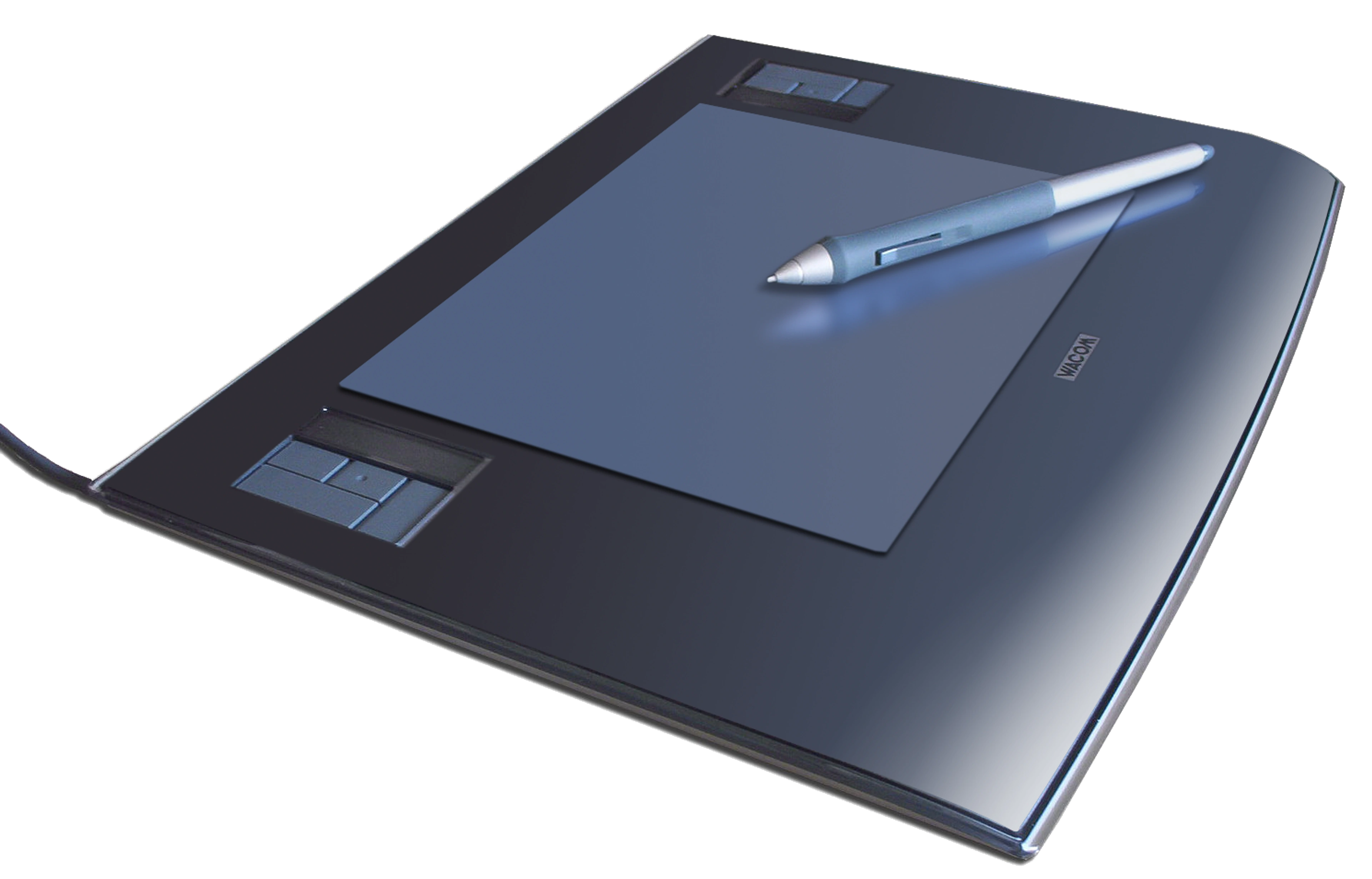 Wacom graphics tablet with a pen resting on its surface