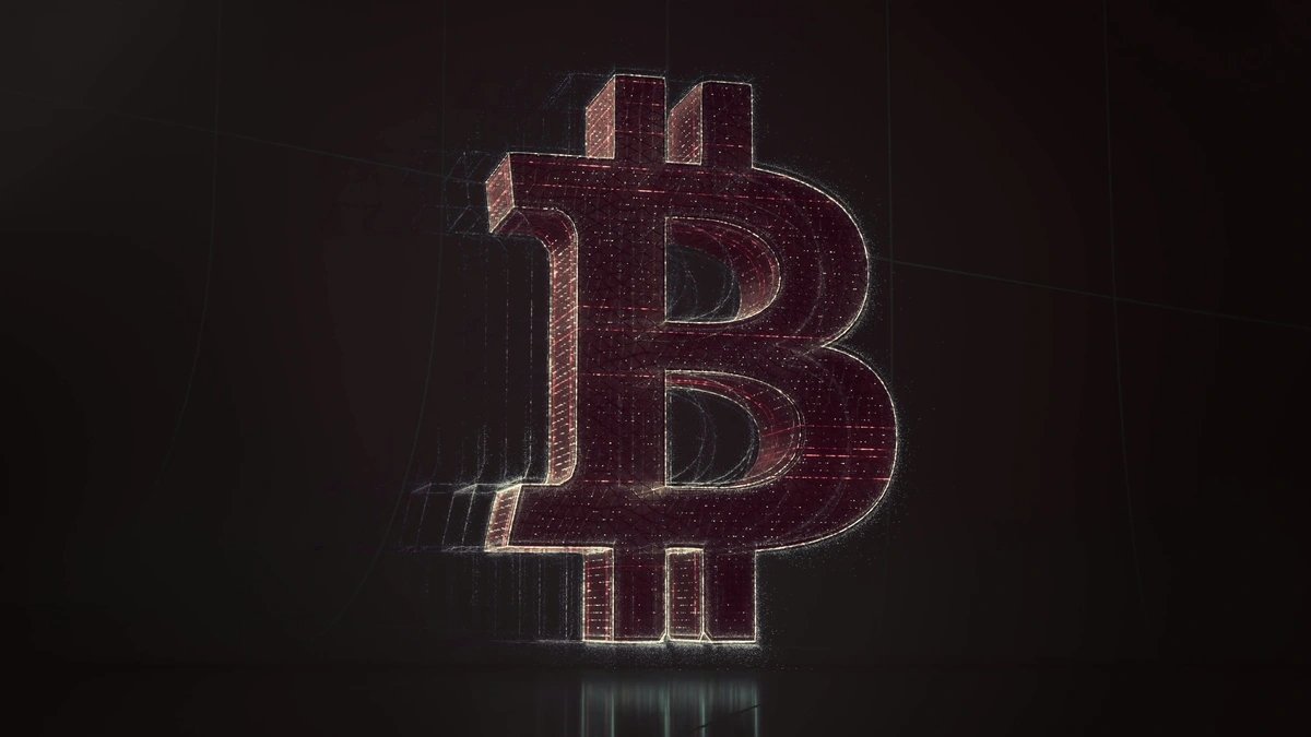 Digital Bitcoin symbol with a futuristic glow, representing blockchain technology.