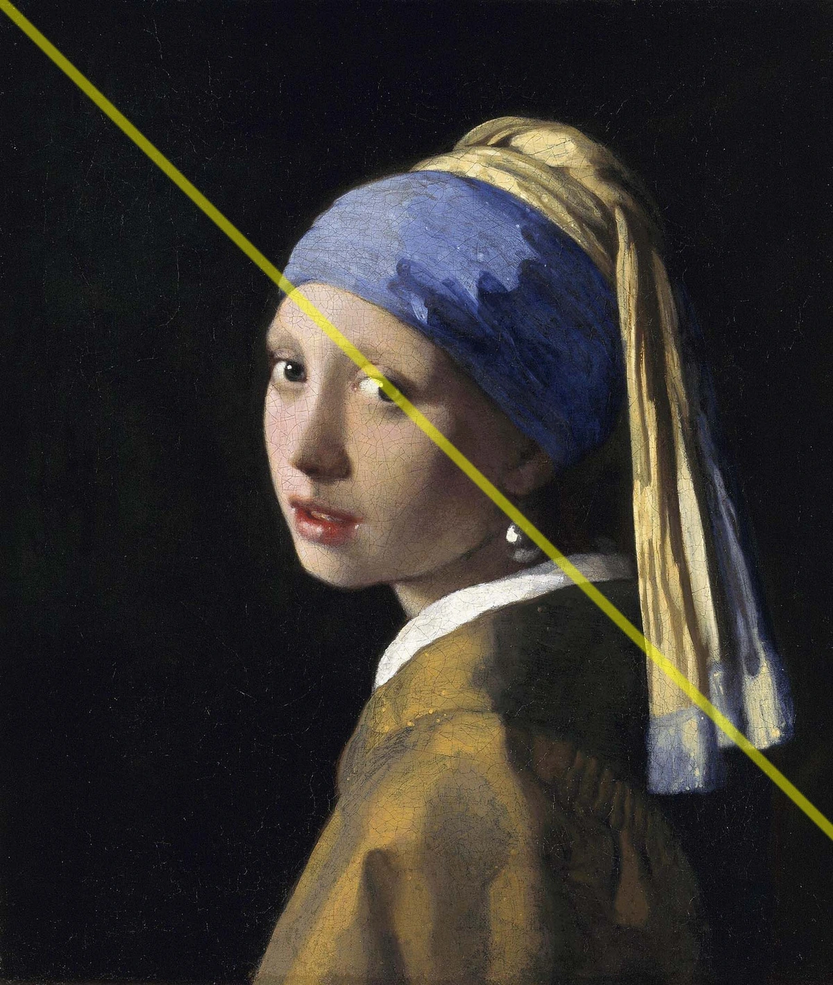 Diagonal line across Johannes Vermeer's Girl with a Pearl Earring painting