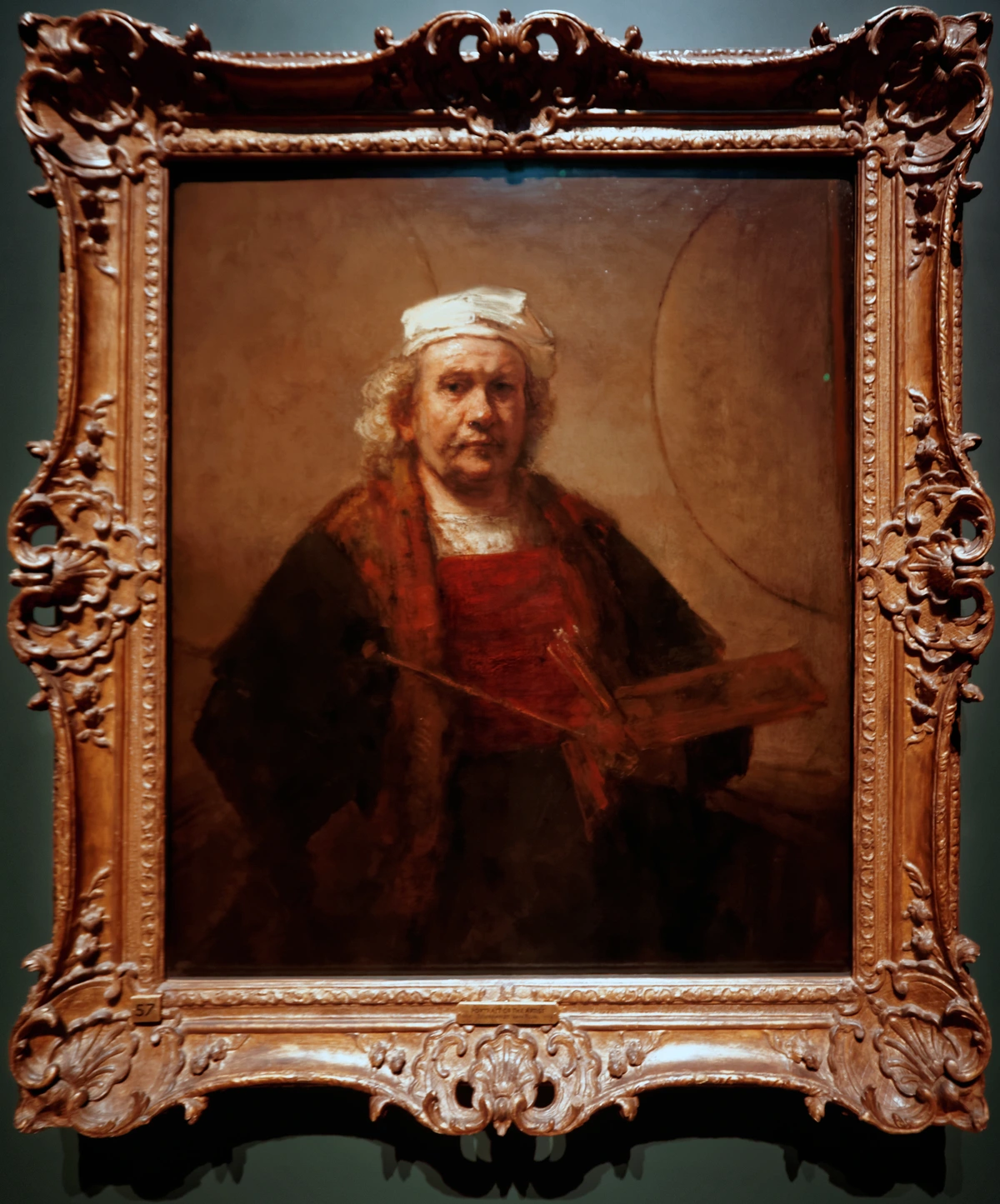 Rembrandt van Rijn's Self-Portrait as the Apostle Paul, painted in 1661, displayed in a gilded frame at the Rijksmuseum.