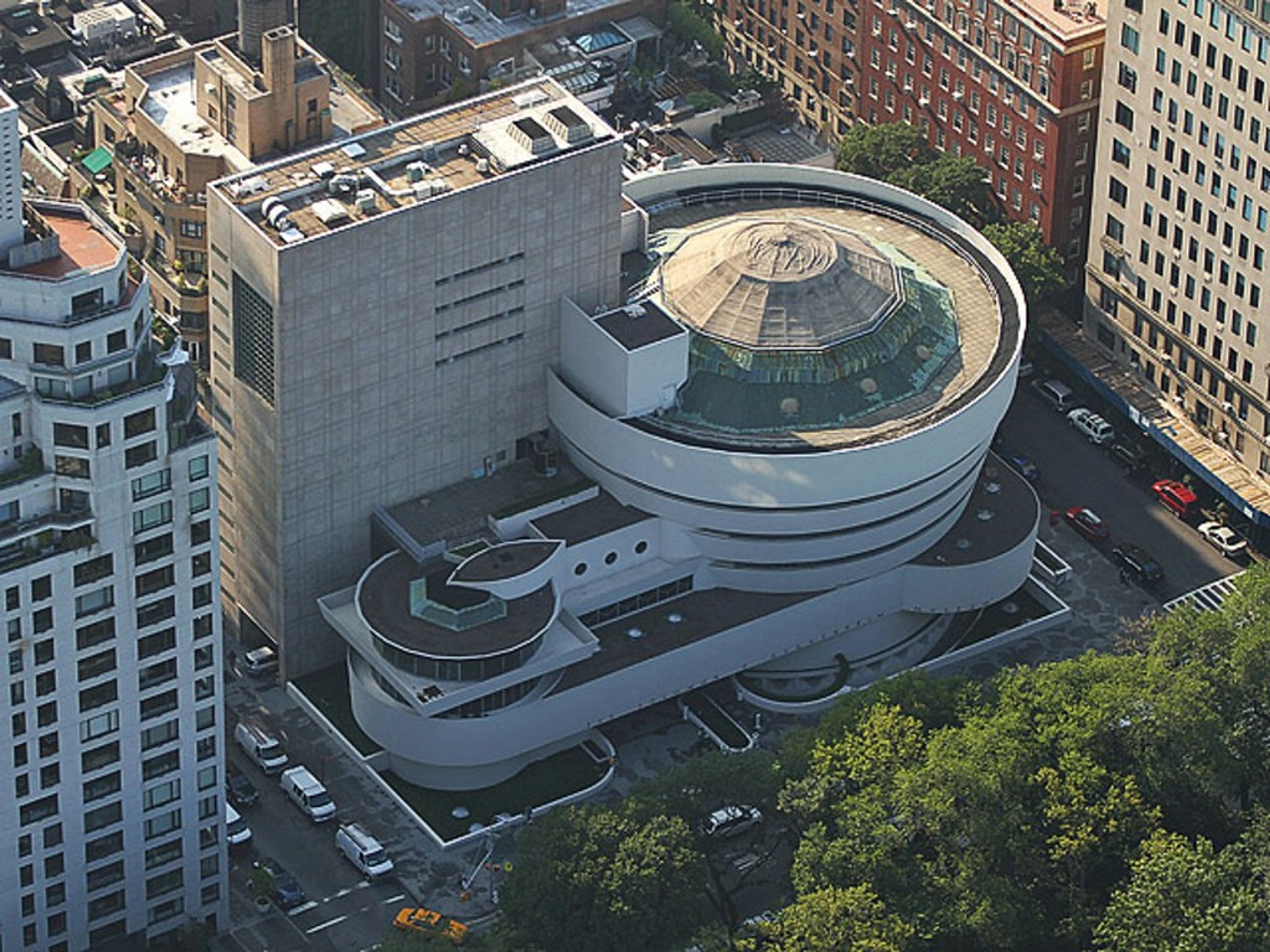 Aerial view of the Guggenheim Museum in New York City showcasing its iconic architecture