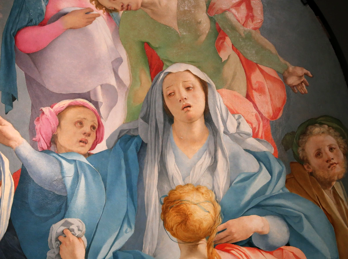 Pontormo's Deposition from the Cross, a prime example of Mannerism art, showing dramatic poses and vibrant colors.