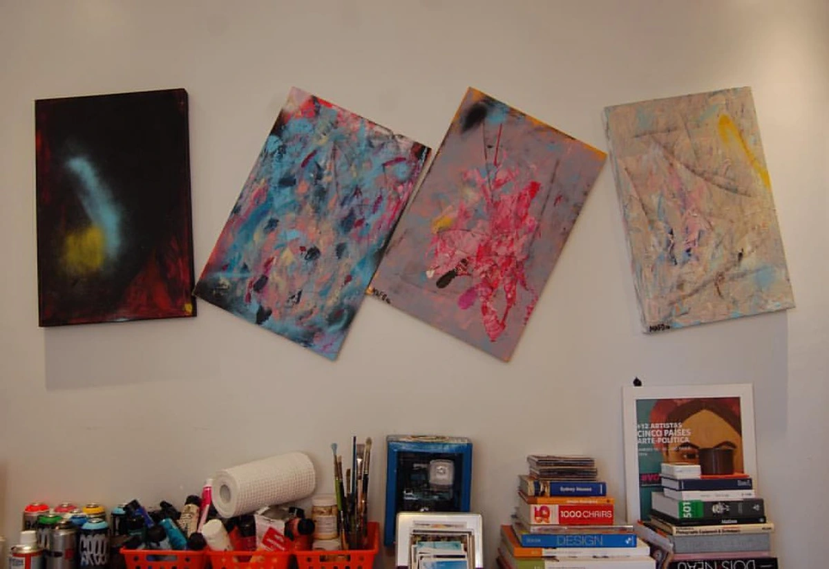 Abstract art studio showcasing mechanical reproduction techniques production