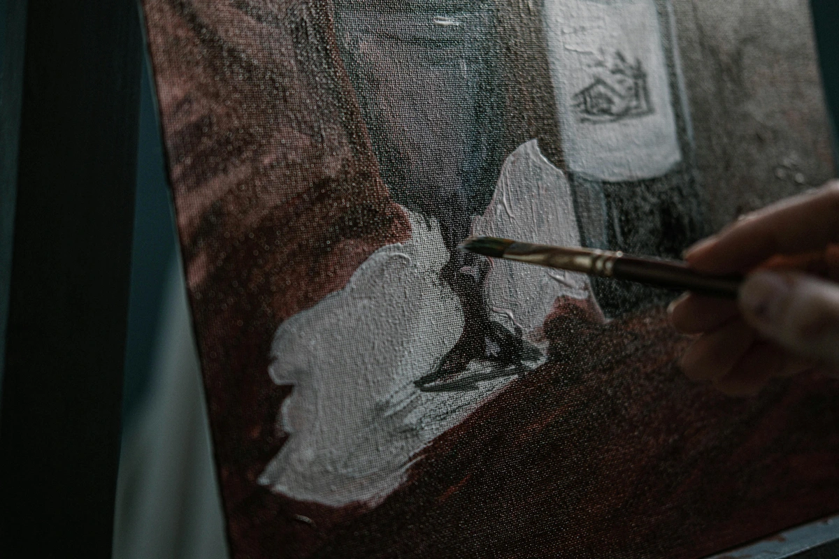 Close-Up Hand Painting Technical Mastery Art Stock Photo