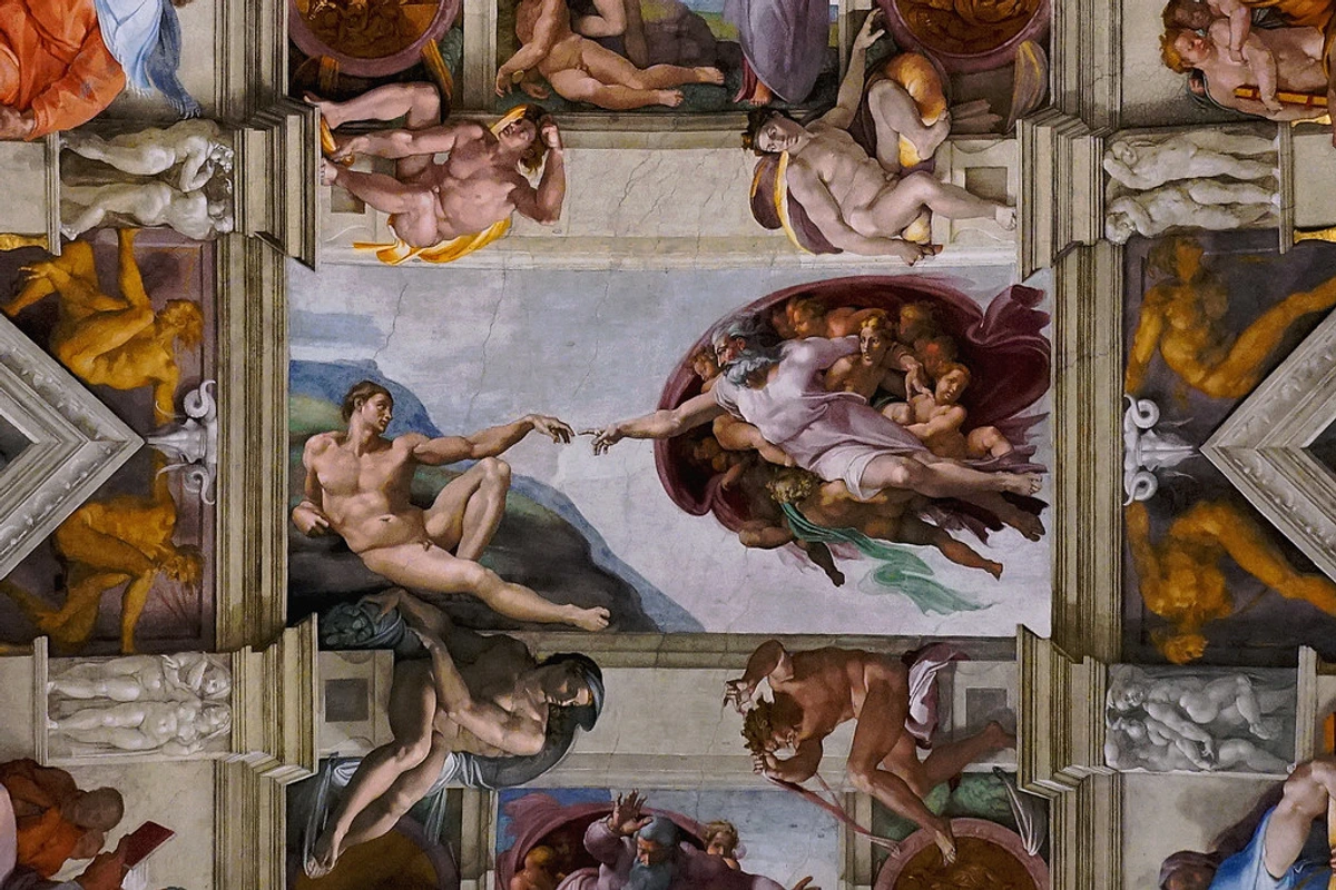 Creation of Man Michelangelo hand gesture biblical scene art movement Renaissance painting divine human connection