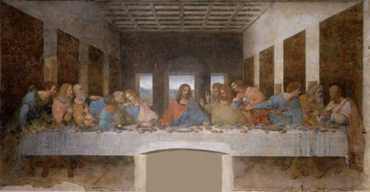 Leonardo da Vinci's The Last Supper painting depicting Jesus and his apostles at the table.