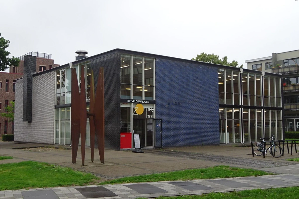 Gerrit Rietveld Pavilion in Amersfoort - A modern architectural landmark inspired by De Stijl principles.