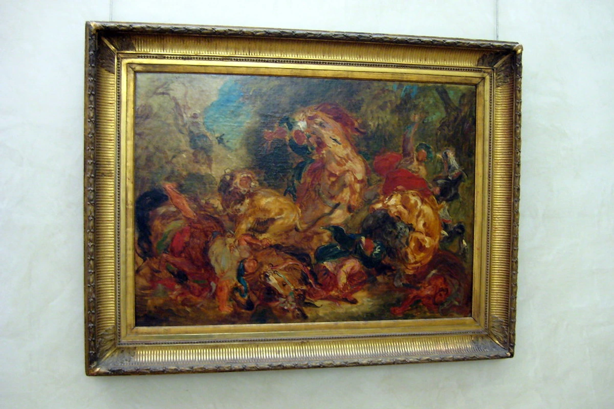 Eugène Delacroix's dynamic painting 'Chasse aux lions' at the Musée d’Orsay in Paris.
