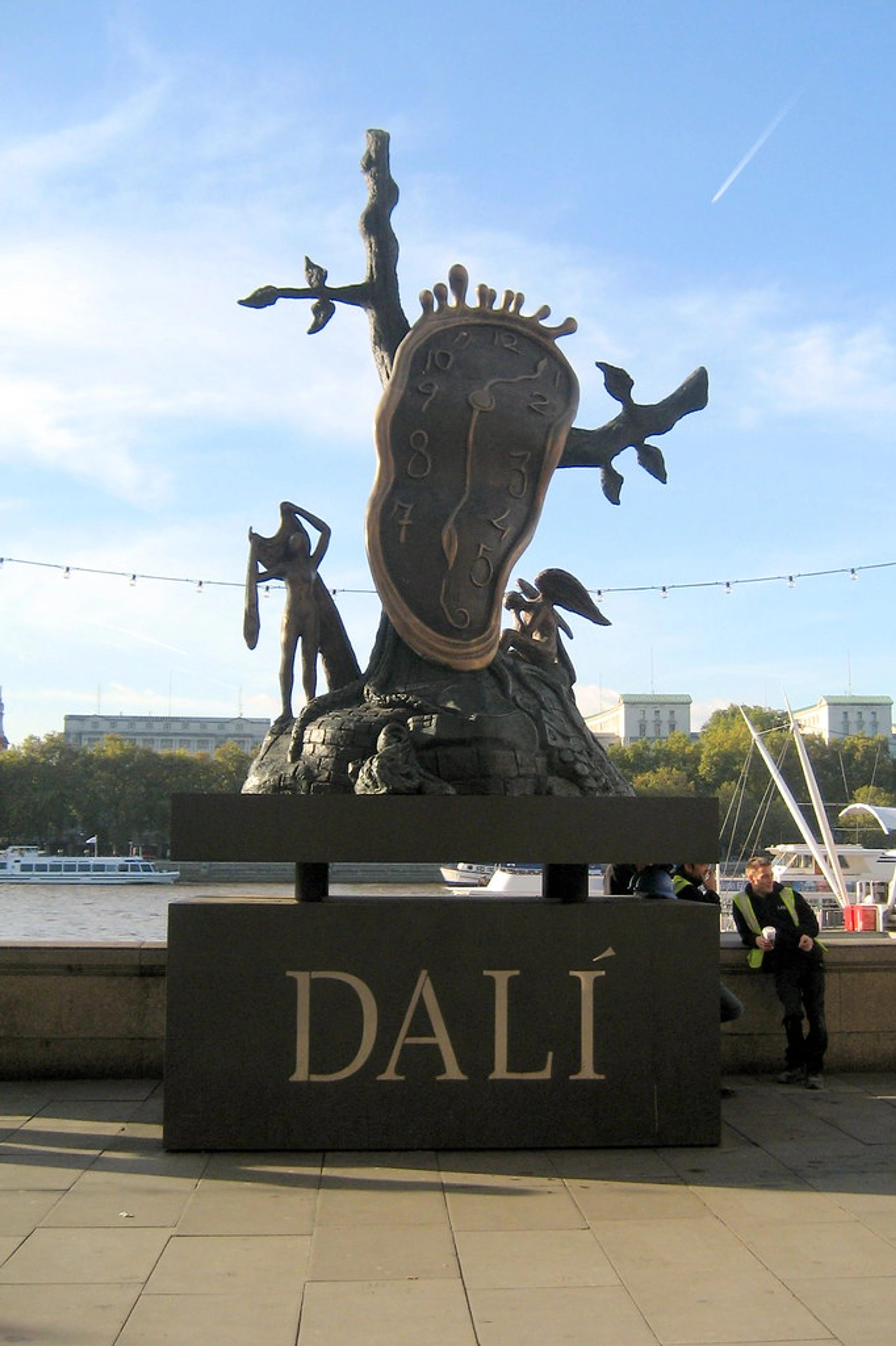 Dalí's 'Persistence of Memory' sculpture featuring a melting clock on the South Bank, London.
