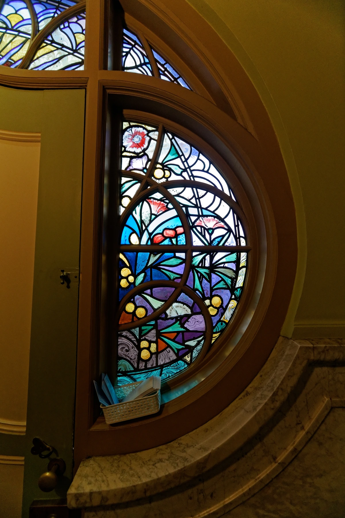 Art Nouveau stained glass window in Museum House Rams Woerthe, designed by architect A.L. Van Gendt.