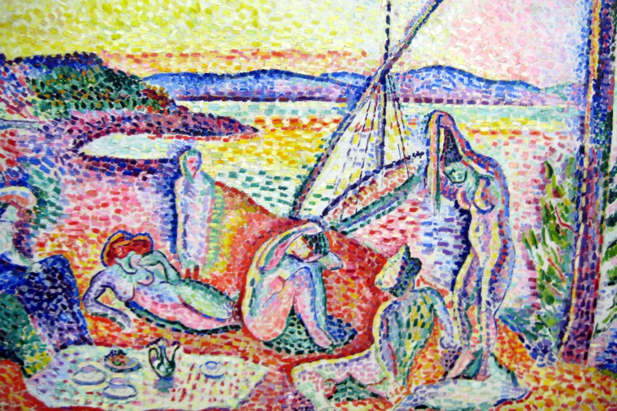 Henri Matisse's "Luxe, calme et volupté" painting, a Pointillist work showing figures on a beach.