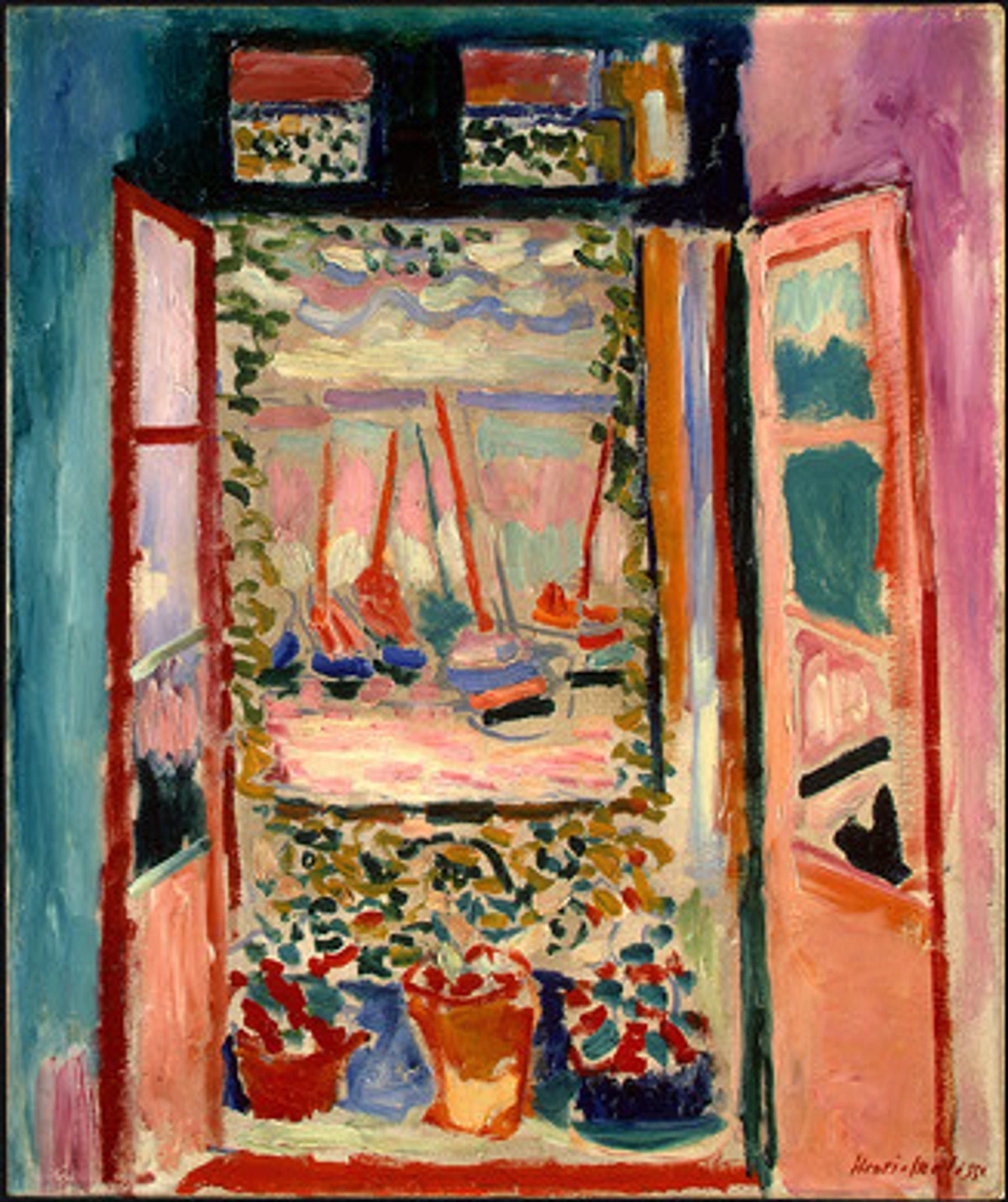 A vibrant painting of an open window frames a serene view of sailboats gently drifting on the water, embodying a sense of freedom and new perspectives.