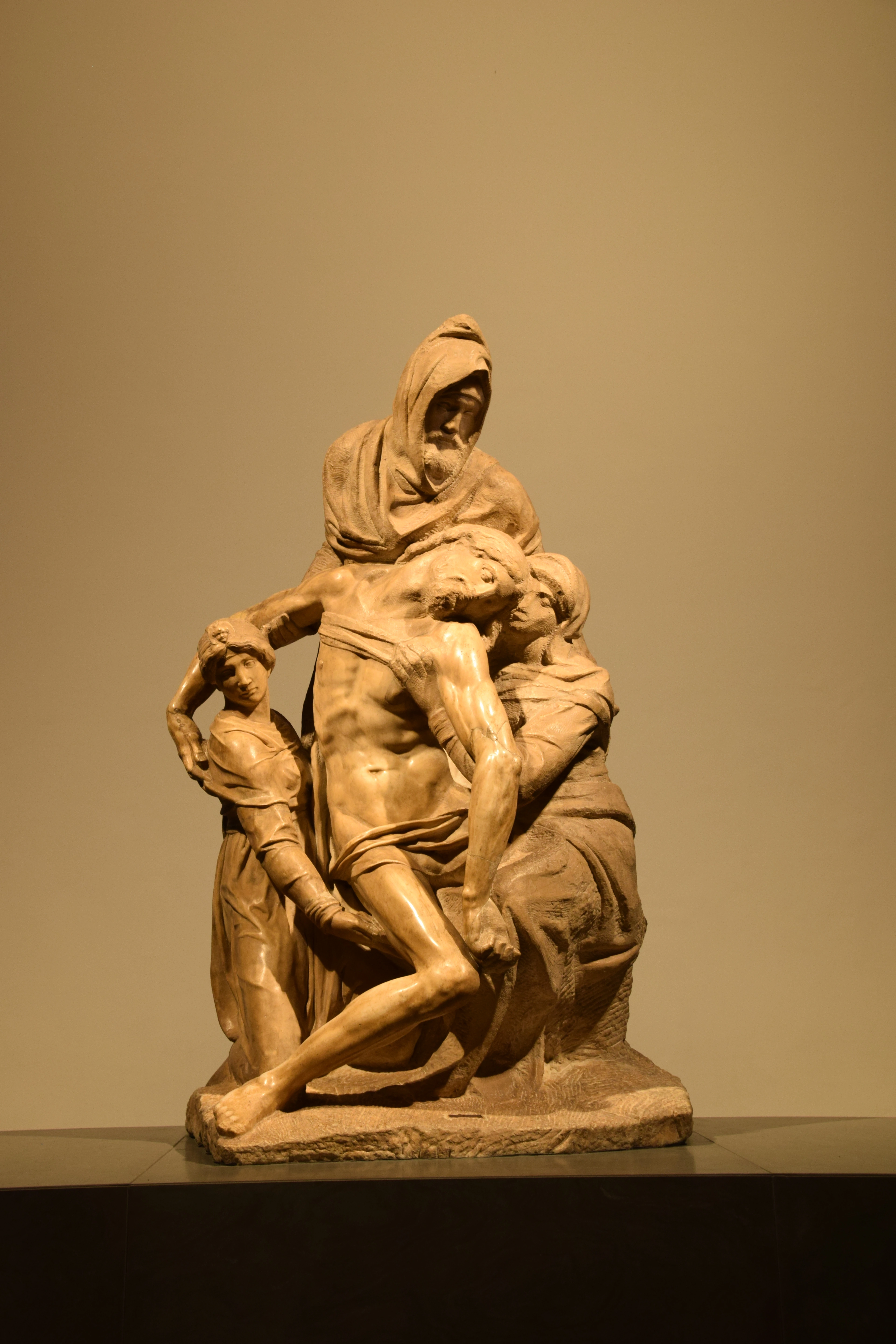 The Florentine Pietà sculpture by Michelangelo, depicting Mary holding the body of Jesus after the crucifixion.
