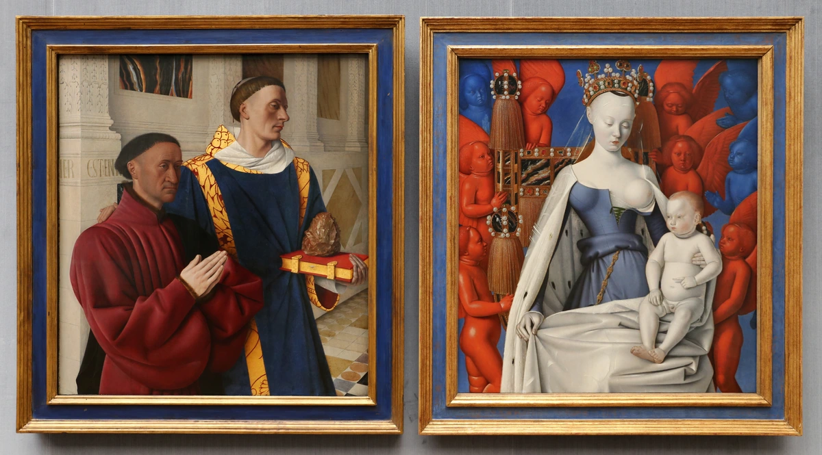 Jean Fouquet's Melun Diptych, featuring the Virgin and Child with angels, a masterpiece of Early Netherlandish painting.
