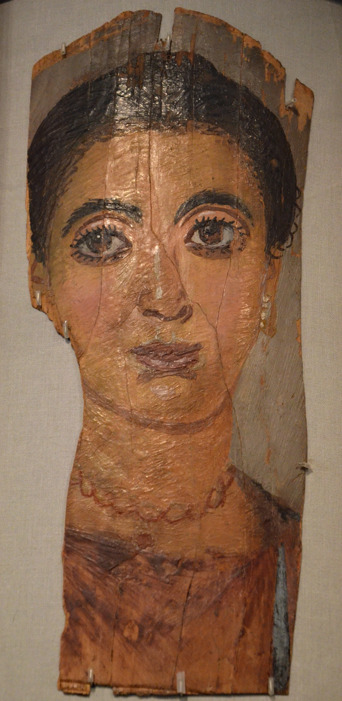 Mummy portrait, wax encaustic painting on sycamore wood, 2nd century AD